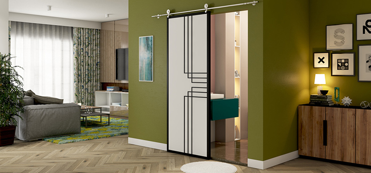 sliding bathroom door installation in Walnut